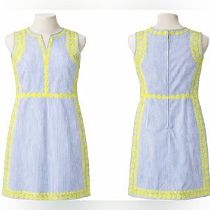 Crown & Ivy Sleeveless Blue Stripe Dress with Embroidered Yellow Trim NWT